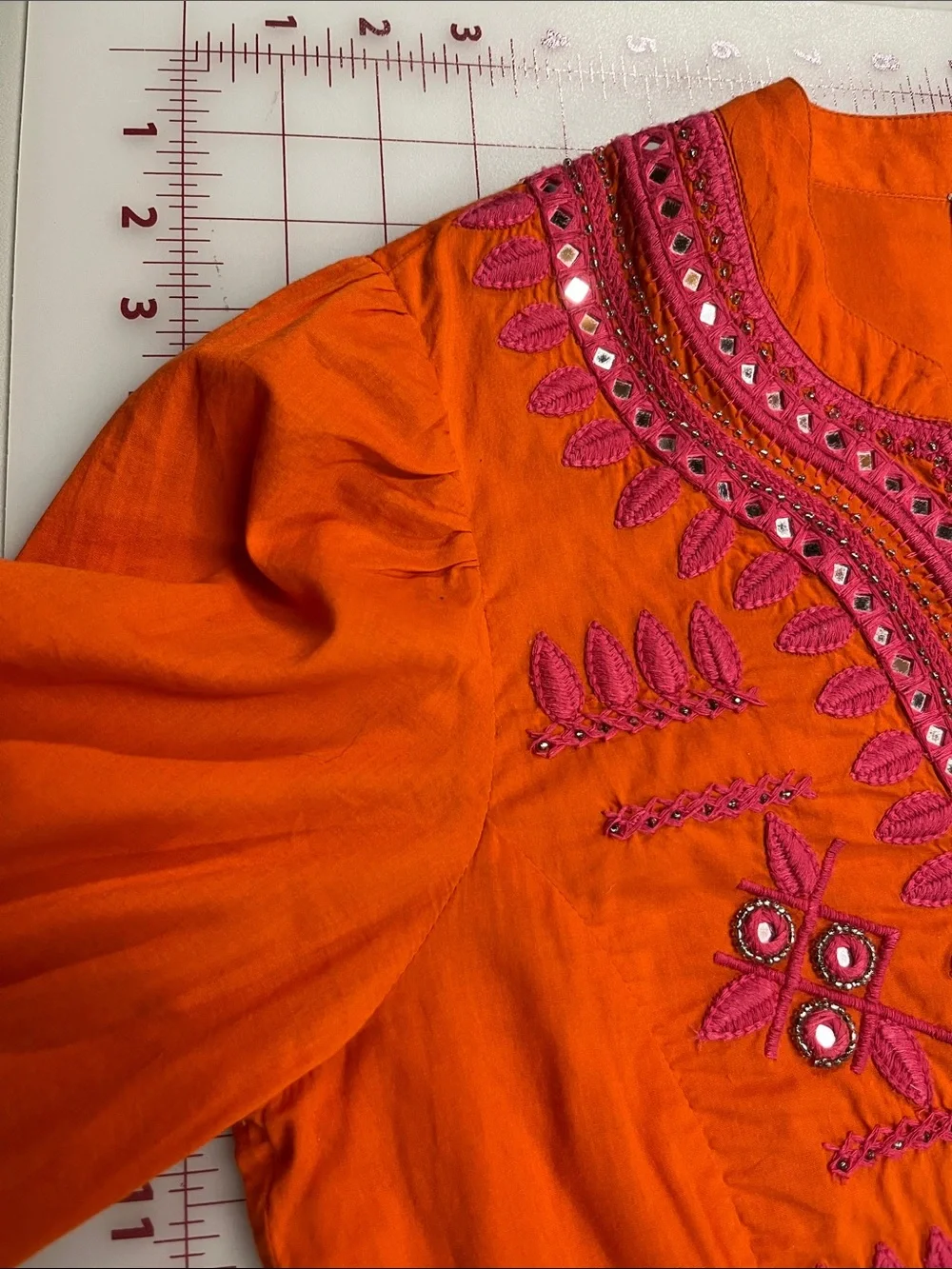 TORY BURCH Resort Pink Embroidered Orange Mirror Accents L. SLV Tunic 8  